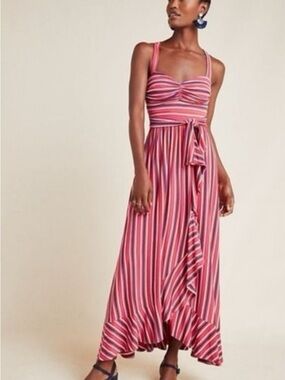 Maeve Pink Striped Maxi Dress with Tie Waist